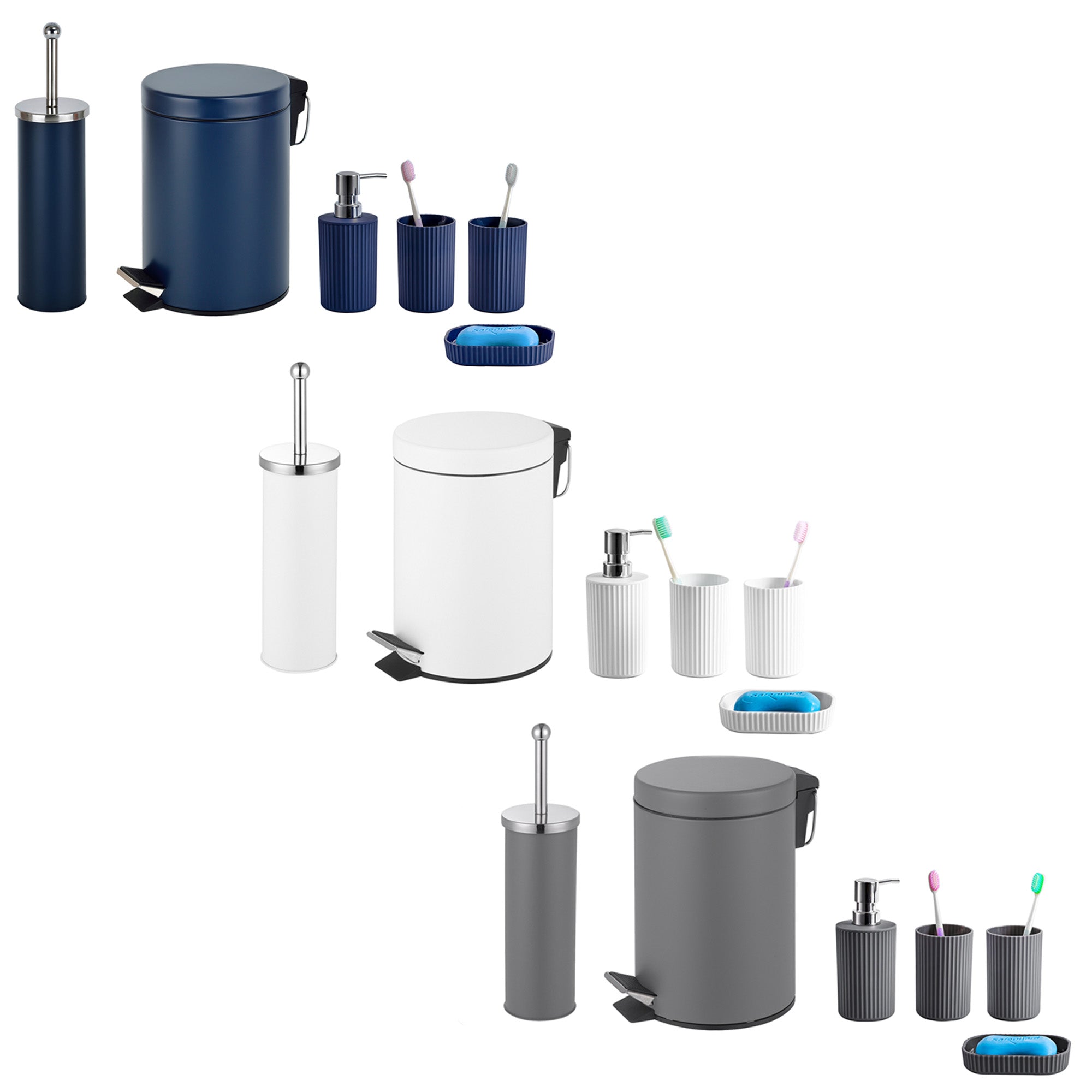 6 Pc Pedal Bin, Toilet Brush & Accessory Set