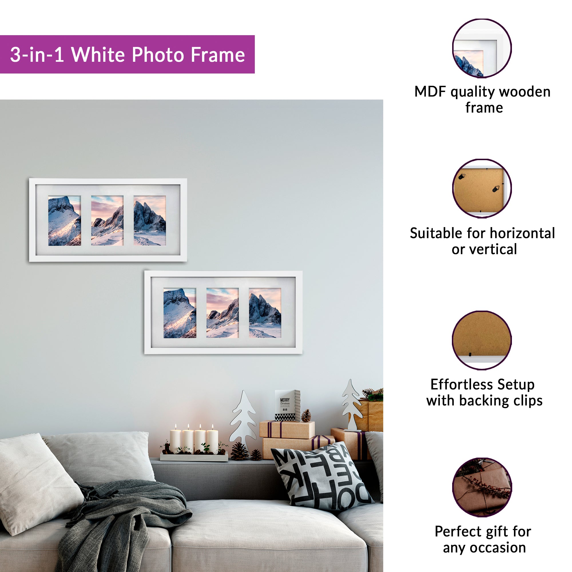 3 in 1 Wooden Photo Frame