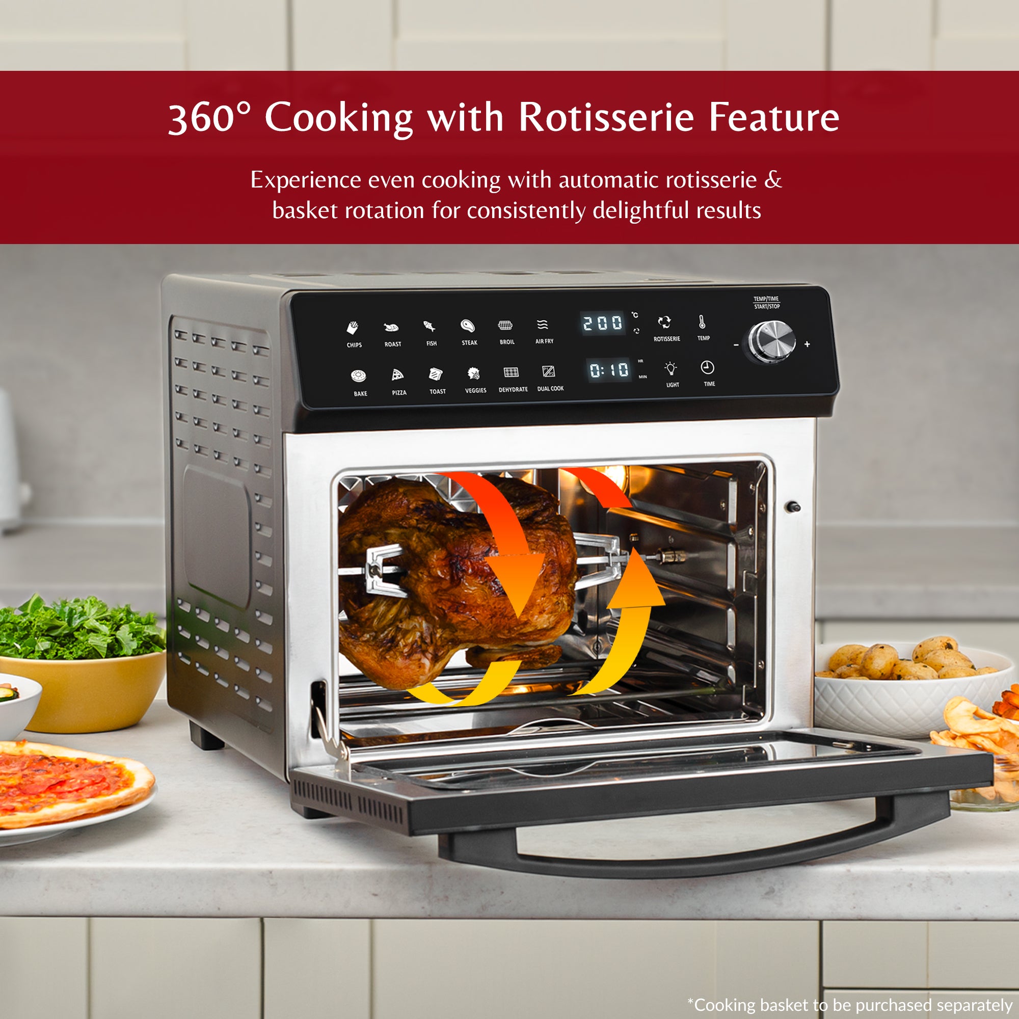 26L Digital Air Fryer Oven with Touch Control and Dual Cook