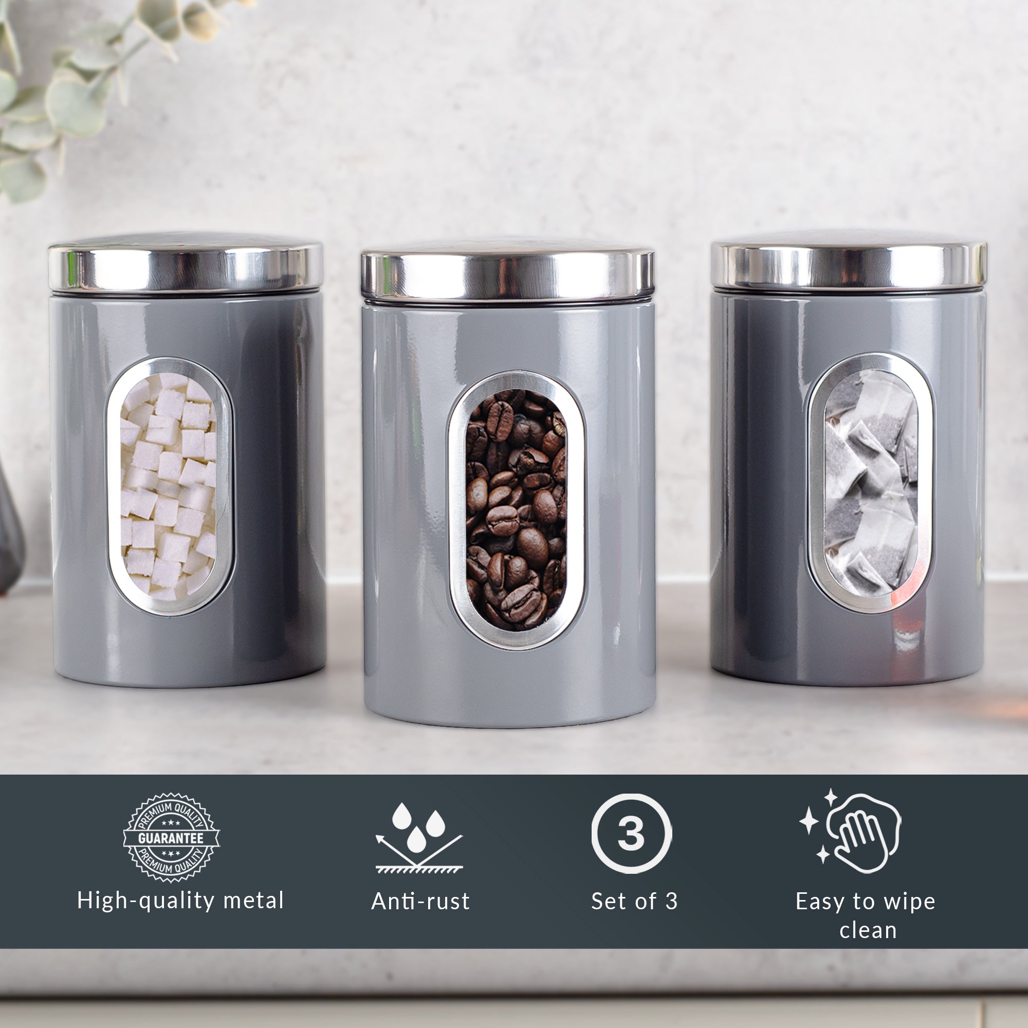 3 Pc Kitchen Canister Set with Viewing Window