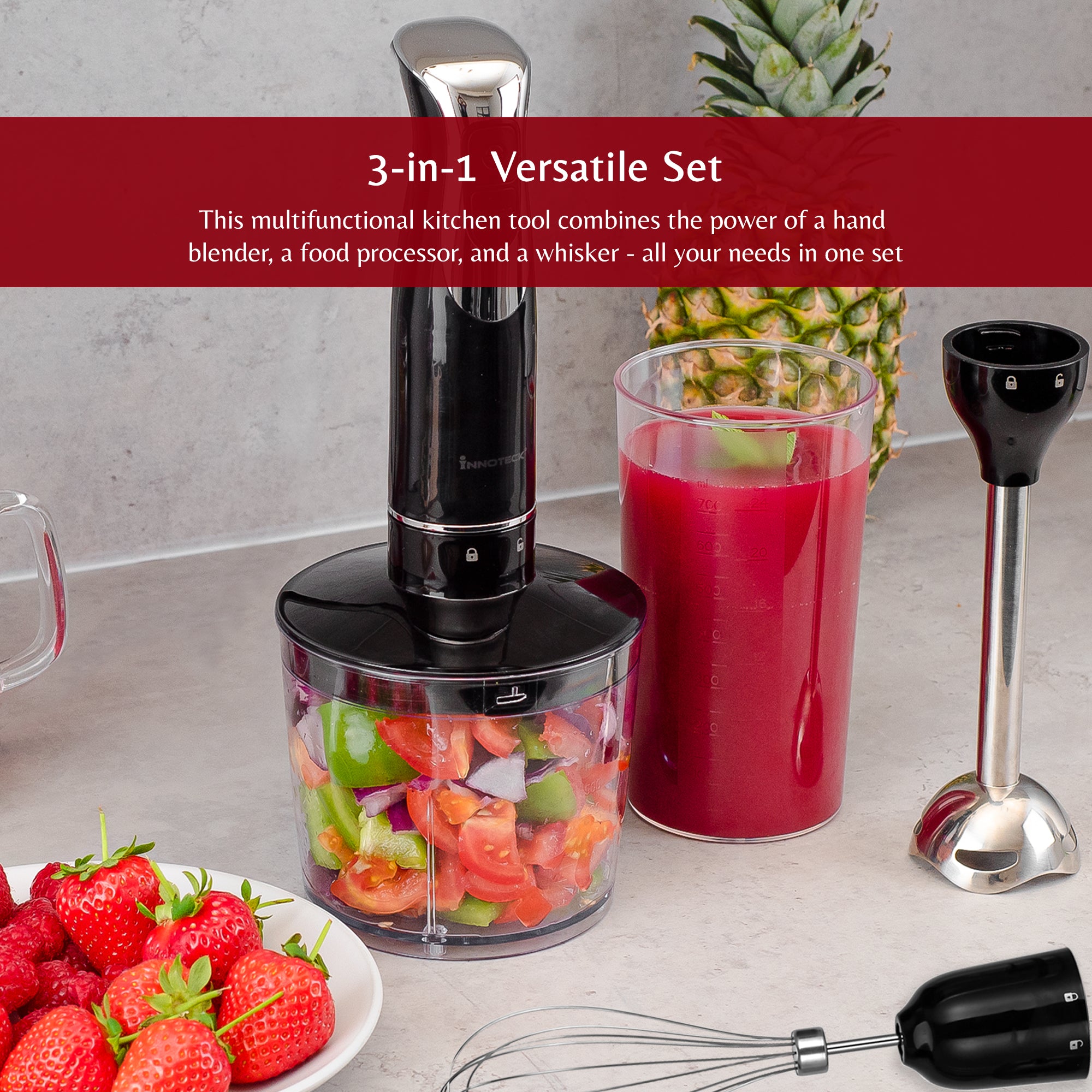 Hand Blender with Chopping Bowl, Whisk & Measuring Cup