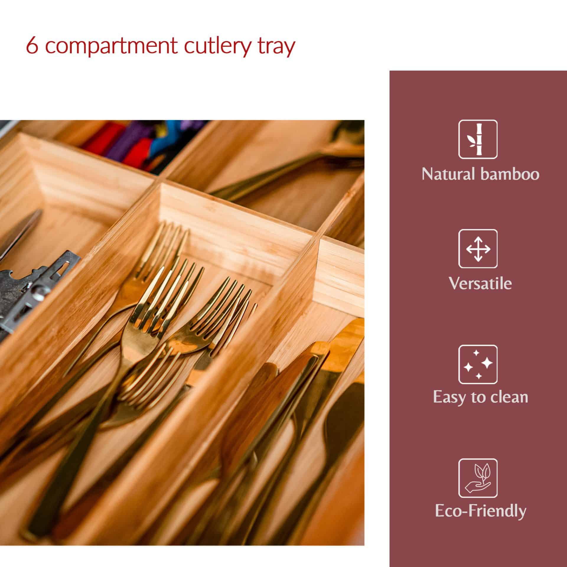 Bamboo 6 Compartment Cutlery Tray