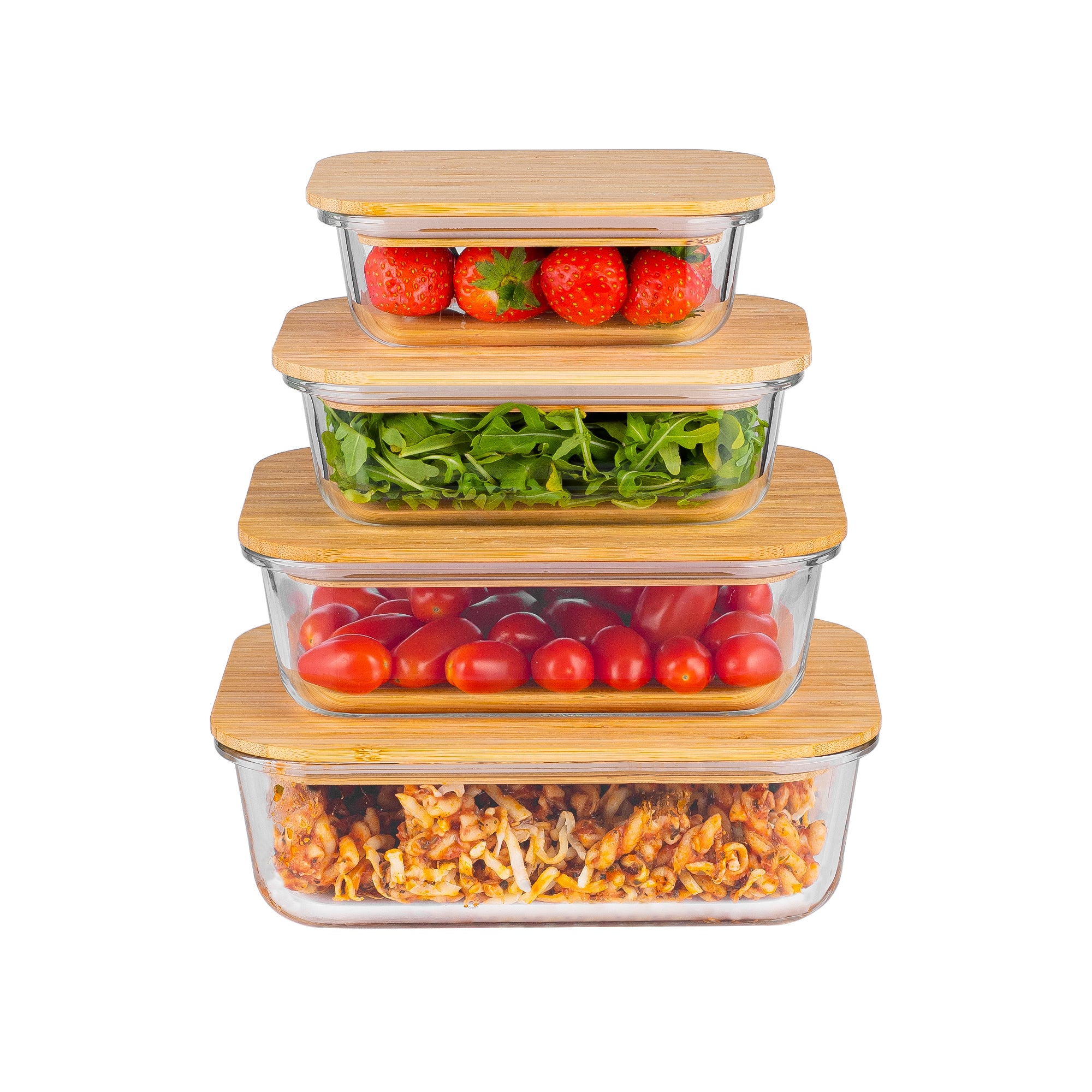 Set of 4 PC Glass Food Storage Set with Bamboo Lids